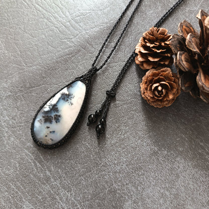 Dendritic Opal Macrame Necklace | Pendant size approx 6.3 cm - SOLD