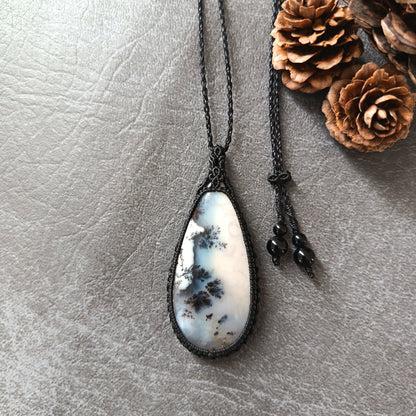 Dendritic Opal Macrame Necklace | Pendant size approx 6.3 cm - SOLD