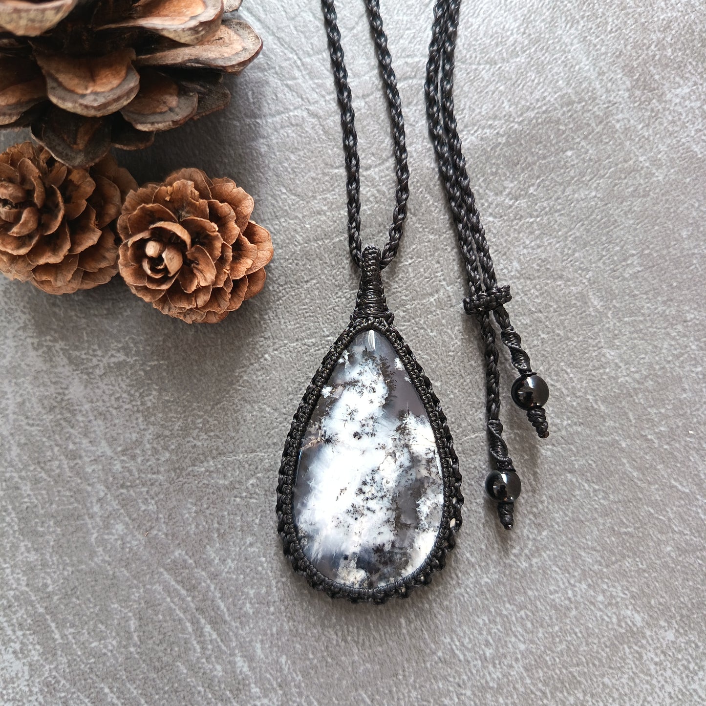 Dendritic Opal Macrame Necklace | Pendant size approx 6.2 cm - SOLD