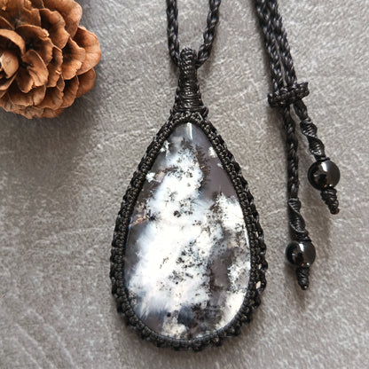 Dendritic Opal Macrame Necklace | Pendant size approx 6.2 cm - SOLD