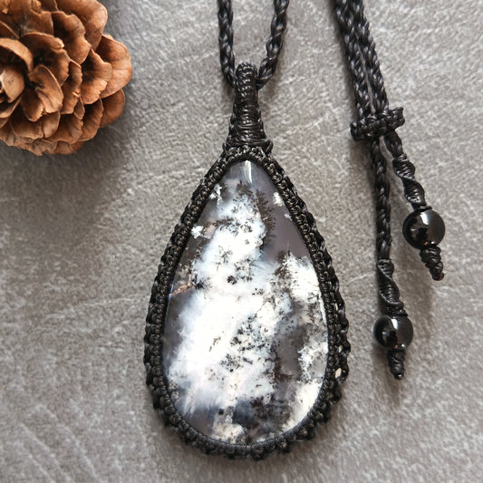 Dendritic Opal Macrame Necklace | Pendant size approx 6.2 cm