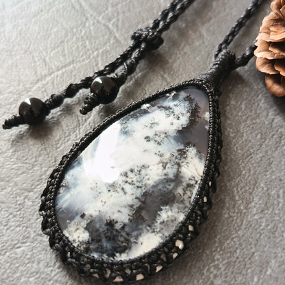 Dendritic Opal Macrame Necklace | Pendant size approx 6.2 cm - SOLD