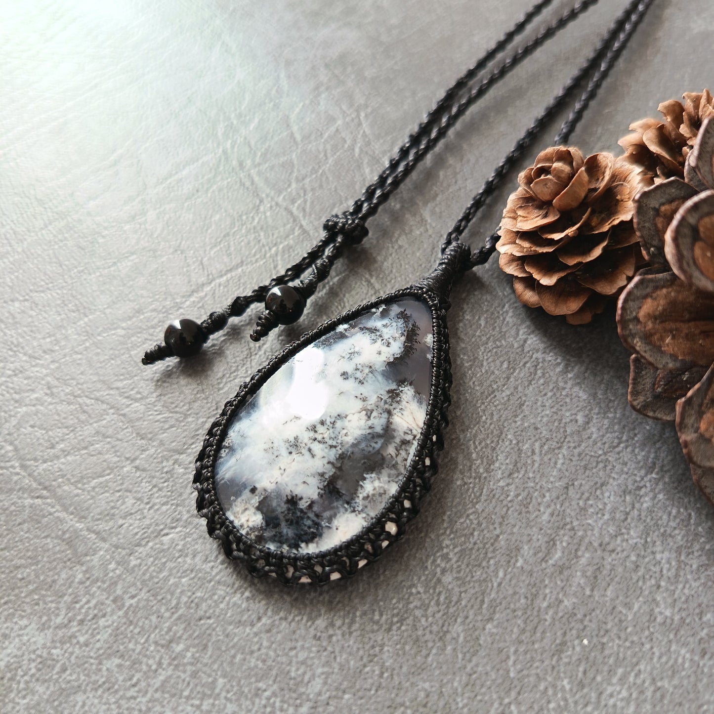 Dendritic Opal Macrame Necklace | Pendant size approx 6.2 cm - SOLD