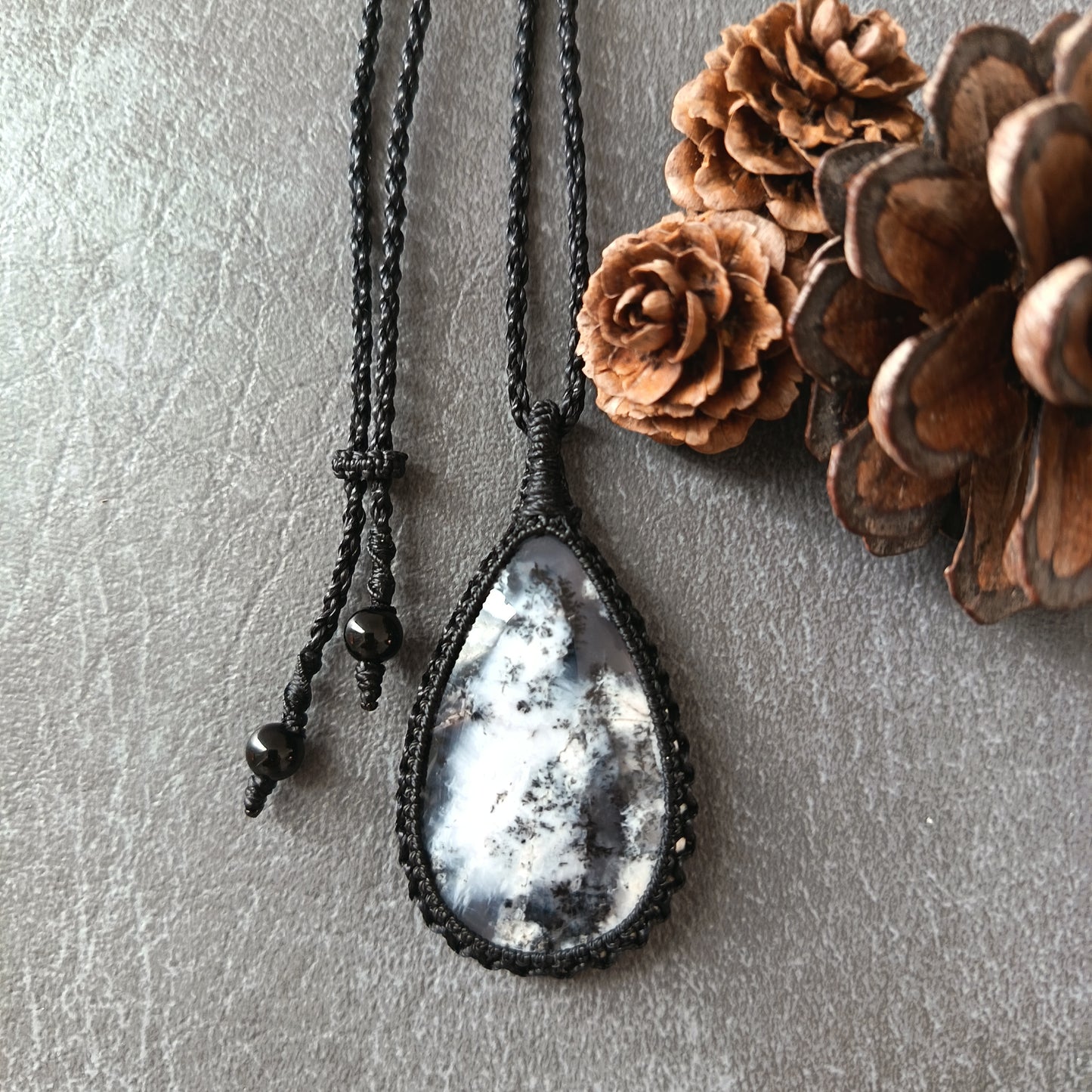 Dendritic Opal Macrame Necklace | Pendant size approx 6.2 cm - SOLD