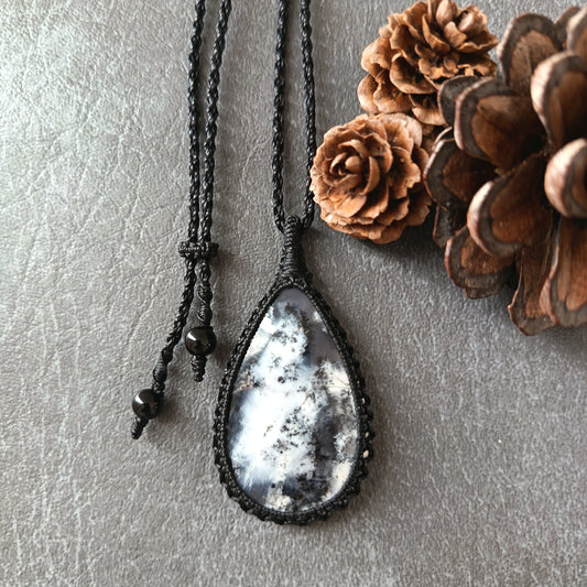 Dendritic Opal Macrame Necklace | Pendant size approx 6.2 cm