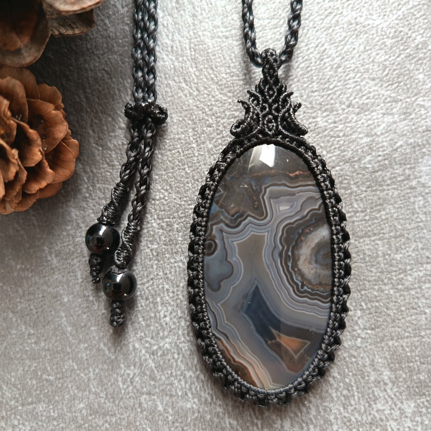 Turkish Agate Macrame Necklace | Pendant size approx 6.4 cm