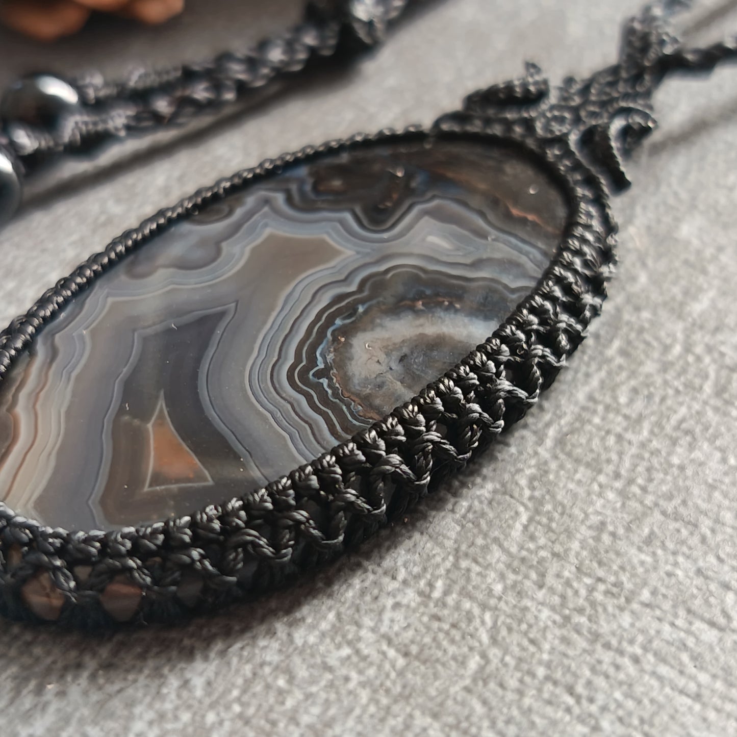 Turkish Agate Macrame Necklace | Pendant size approx 6.4 cm