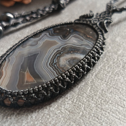 Turkish Agate Macrame Necklace | Pendant size approx 6.4 cm