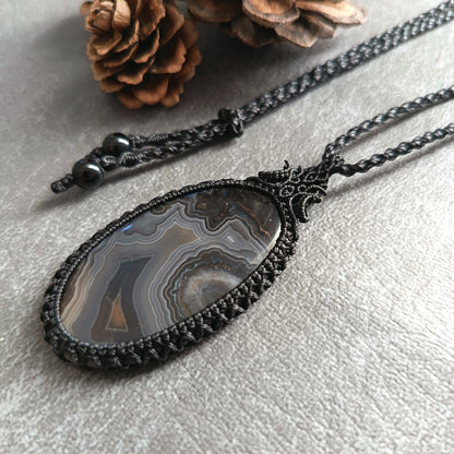 Turkish Agate Macrame Necklace | Pendant size approx 6.4 cm