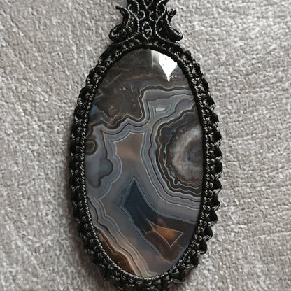 Turkish Agate Macrame Necklace | Pendant size approx 6.4 cm