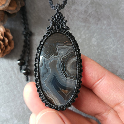 Turkish Agate Macrame Necklace | Pendant size approx 6.4 cm