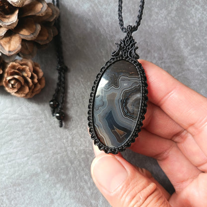 Turkish Agate Macrame Necklace | Pendant size approx 6.4 cm