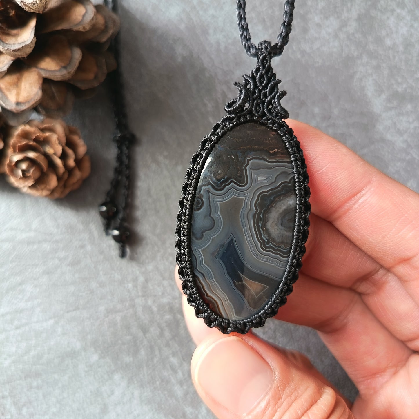 Turkish Agate Macrame Necklace | Pendant size approx 6.4 cm