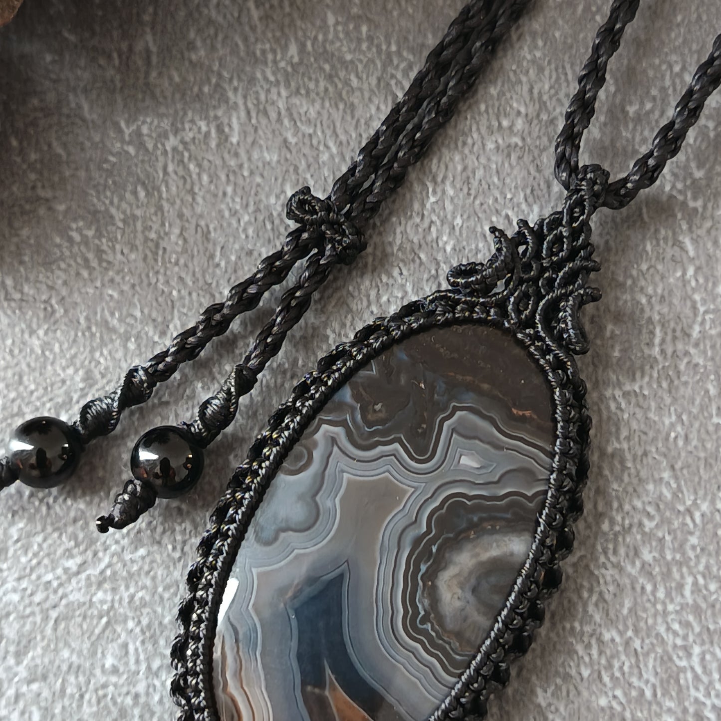 Turkish Agate Macrame Necklace | Pendant size approx 6.4 cm