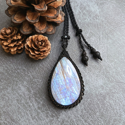 Moonstone Macrame Necklace | Pendant size approx 6.2 cm