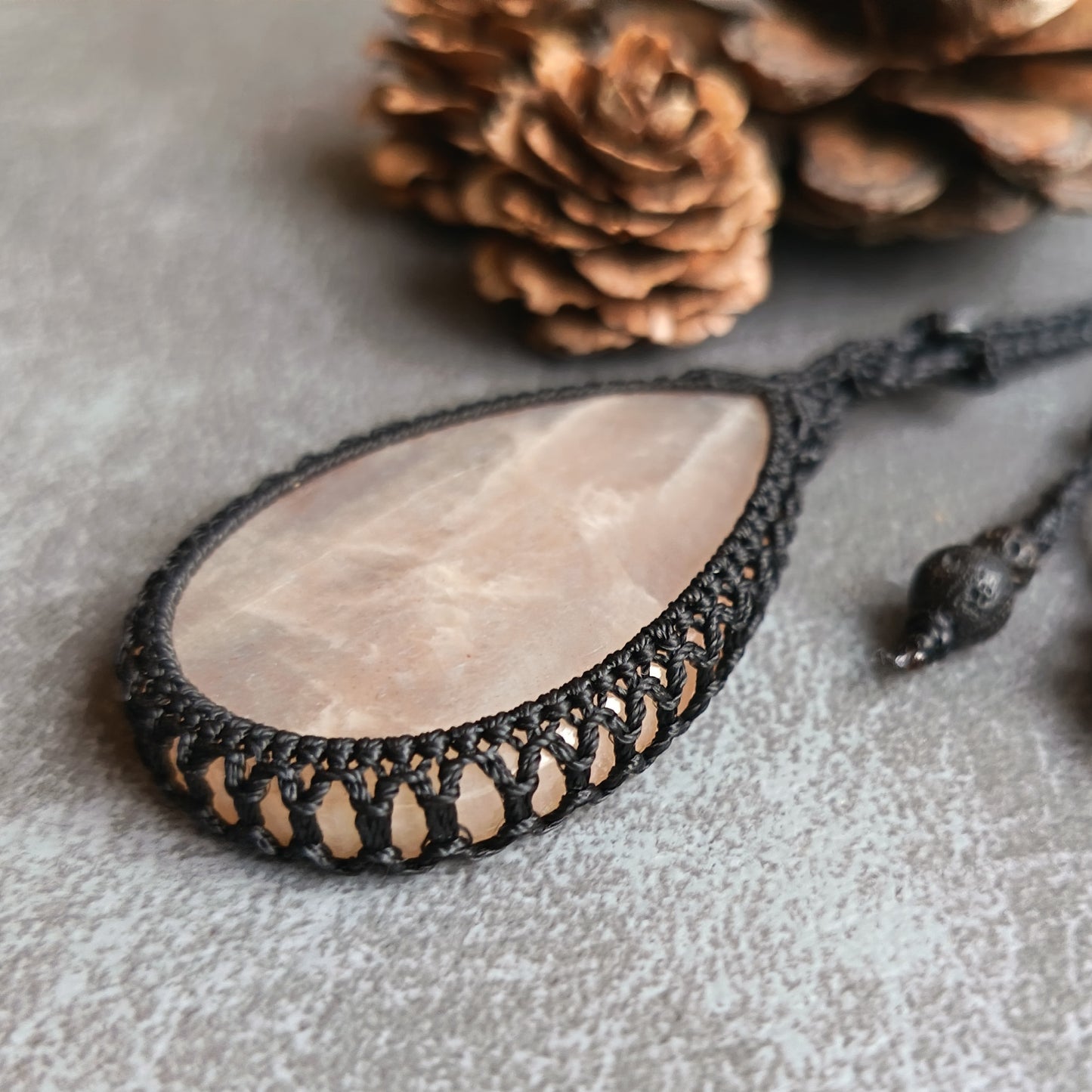 Moonstone Macrame Necklace | Pendant size approx 6.2 cm