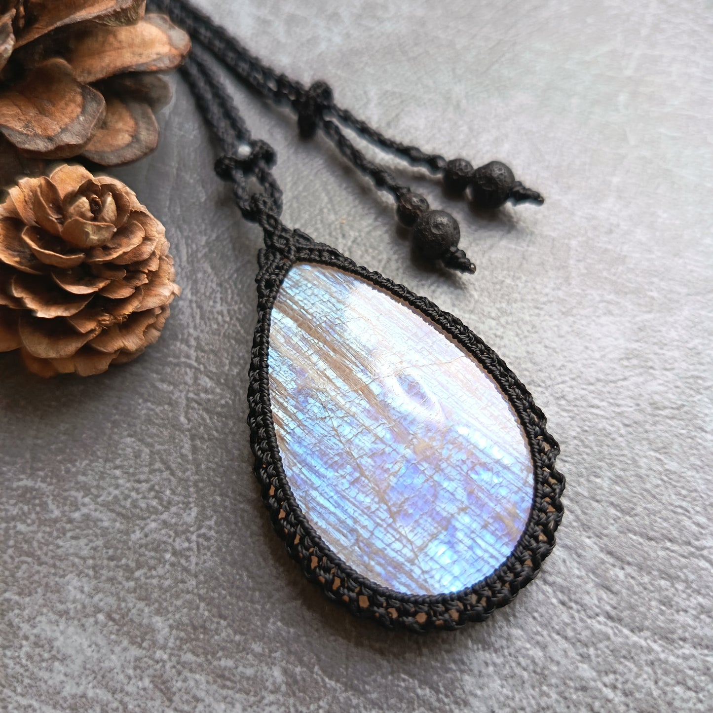 Moonstone Macrame Necklace | Pendant size approx 6.2 cm