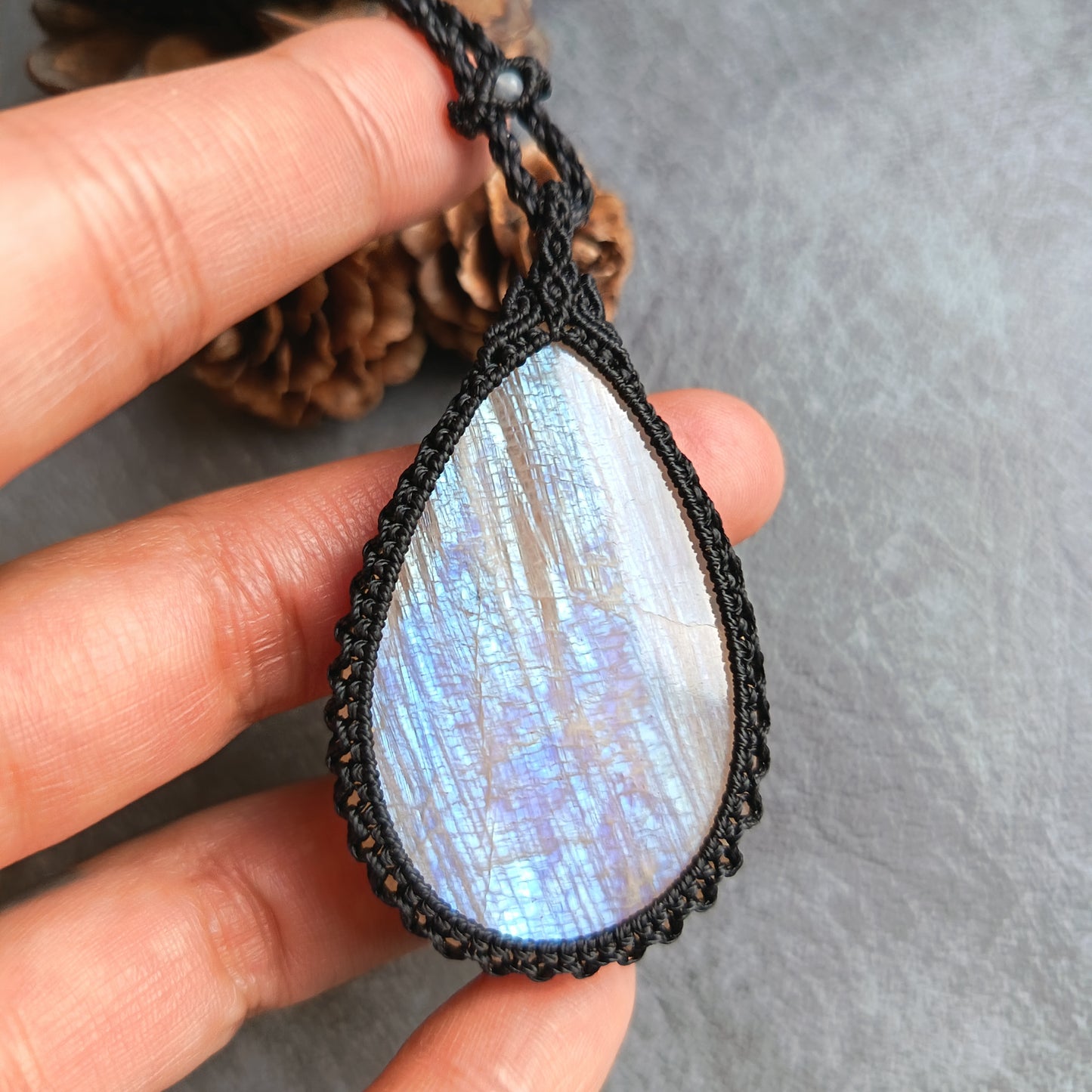 Moonstone Macrame Necklace | Pendant size approx 6.2 cm