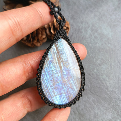 Moonstone Macrame Necklace | Pendant size approx 6.2 cm