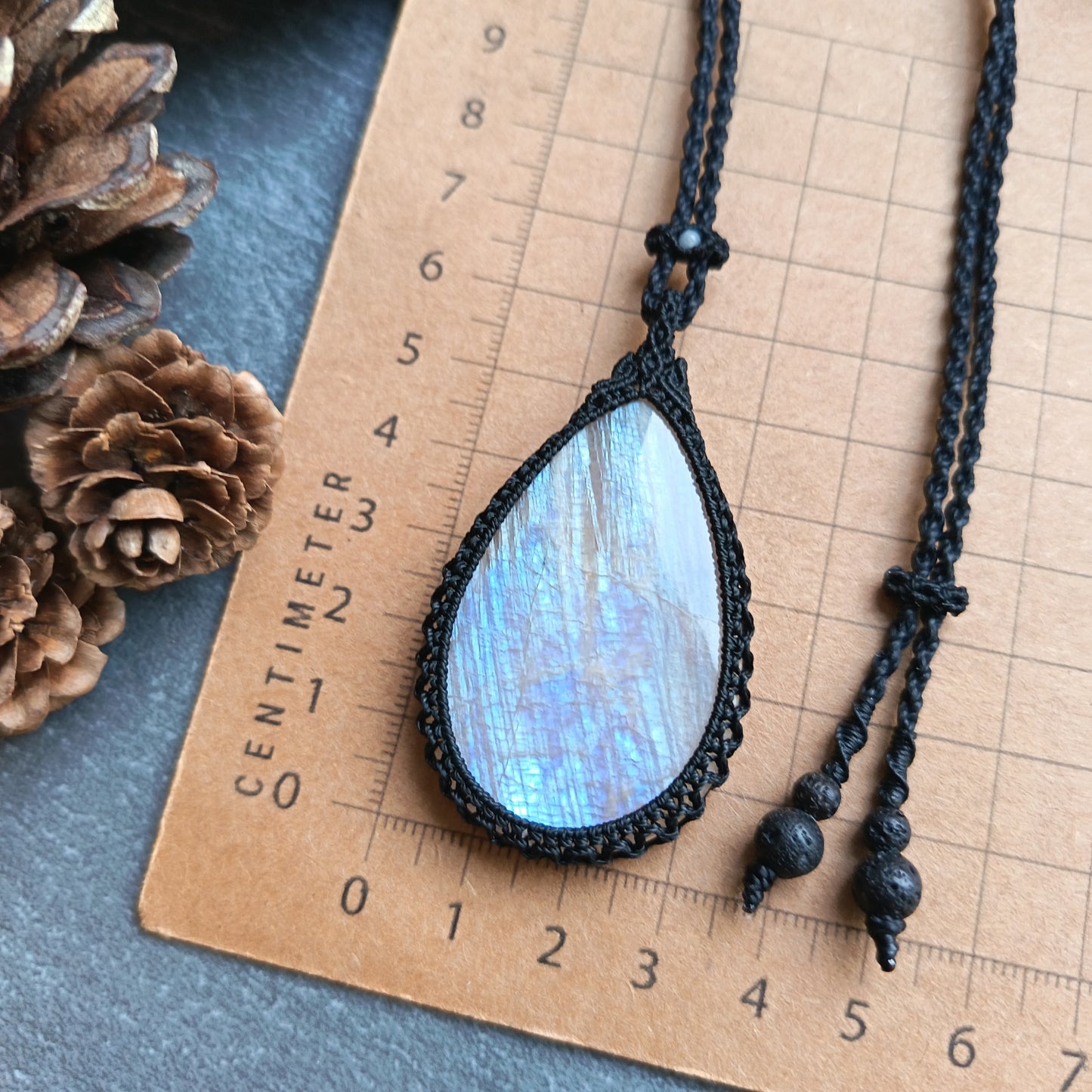 Moonstone Macrame Necklace | Pendant size approx 6.2 cm