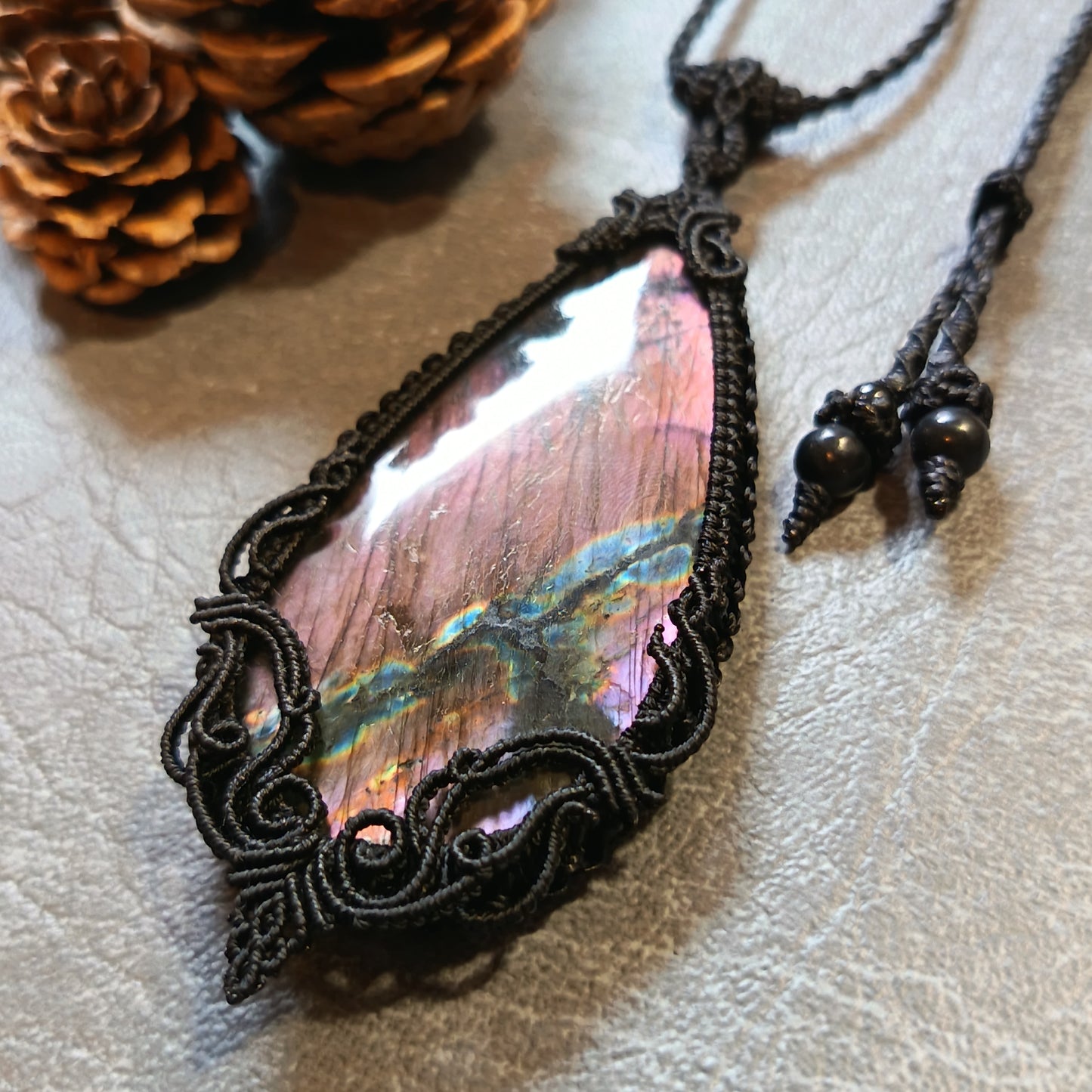 Purple Labradorite Macrame Necklace | Freehand Design | Pendant size approx 9.4 cm