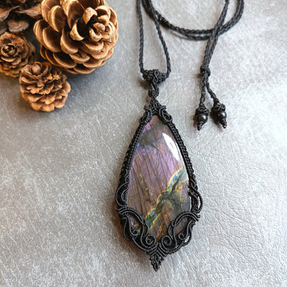 Purple Labradorite Macrame Necklace | Freehand Design | Pendant size approx 9.4 cm