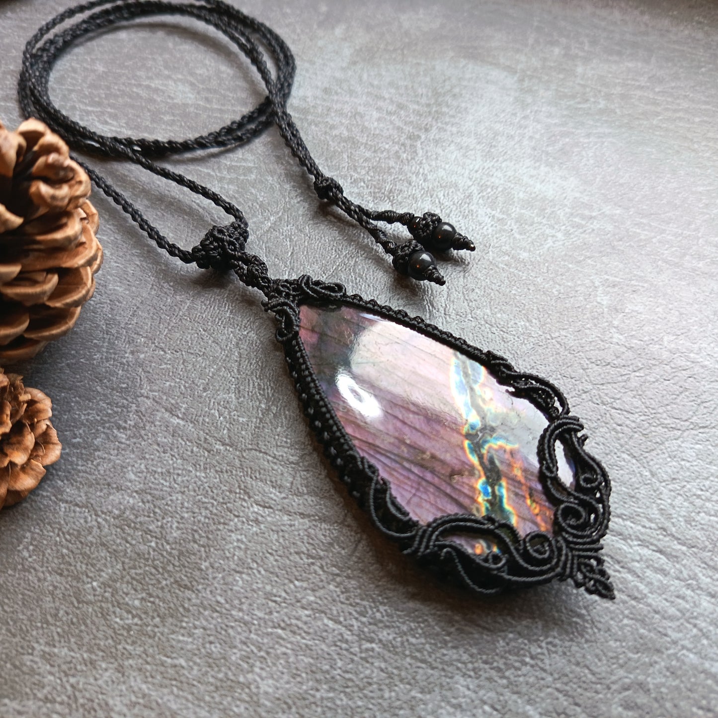 Purple Labradorite Macrame Necklace | Freehand Design | Pendant size approx 9.4 cm