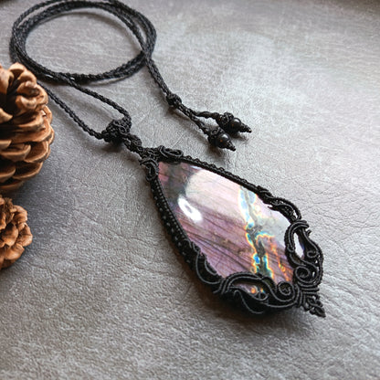 Purple Labradorite Macrame Necklace | Freehand Design | Pendant size approx 9.4 cm
