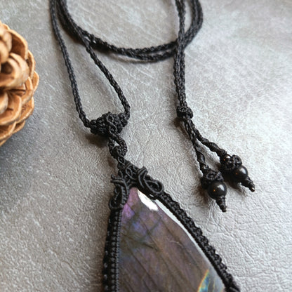 Purple Labradorite Macrame Necklace | Freehand Design | Pendant size approx 9.4 cm