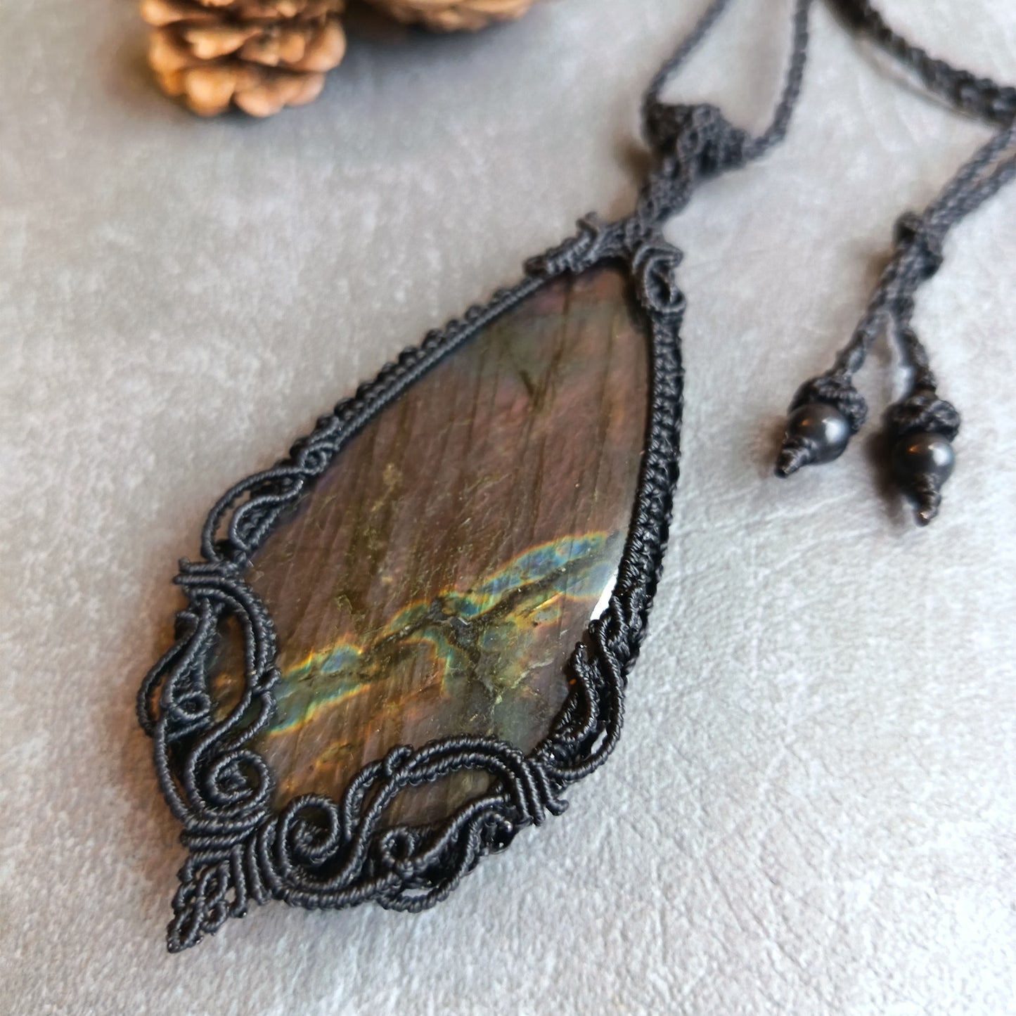 Purple Labradorite Macrame Necklace | Freehand Design | Pendant size approx 9.4 cm