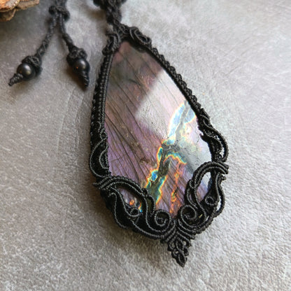 Purple Labradorite Macrame Necklace | Freehand Design | Pendant size approx 9.4 cm