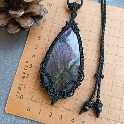 Purple Labradorite Macrame Necklace | Freehand Design | Pendant size approx 9.4 cm