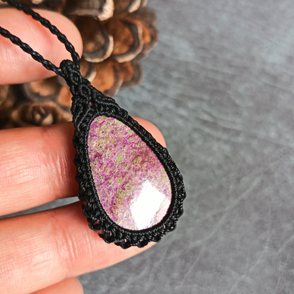 Stichtite Macrame Necklace | Pendant size approx 4.2 cm