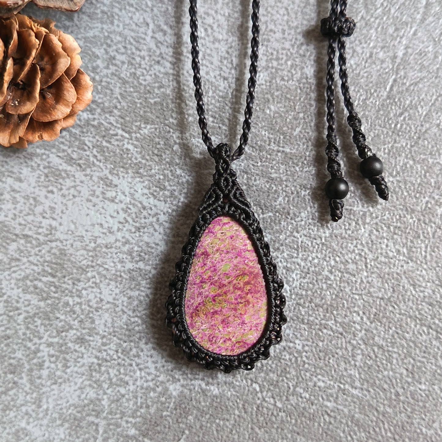 Stichtite Macrame Necklace | Pendant size approx 4.2 cm