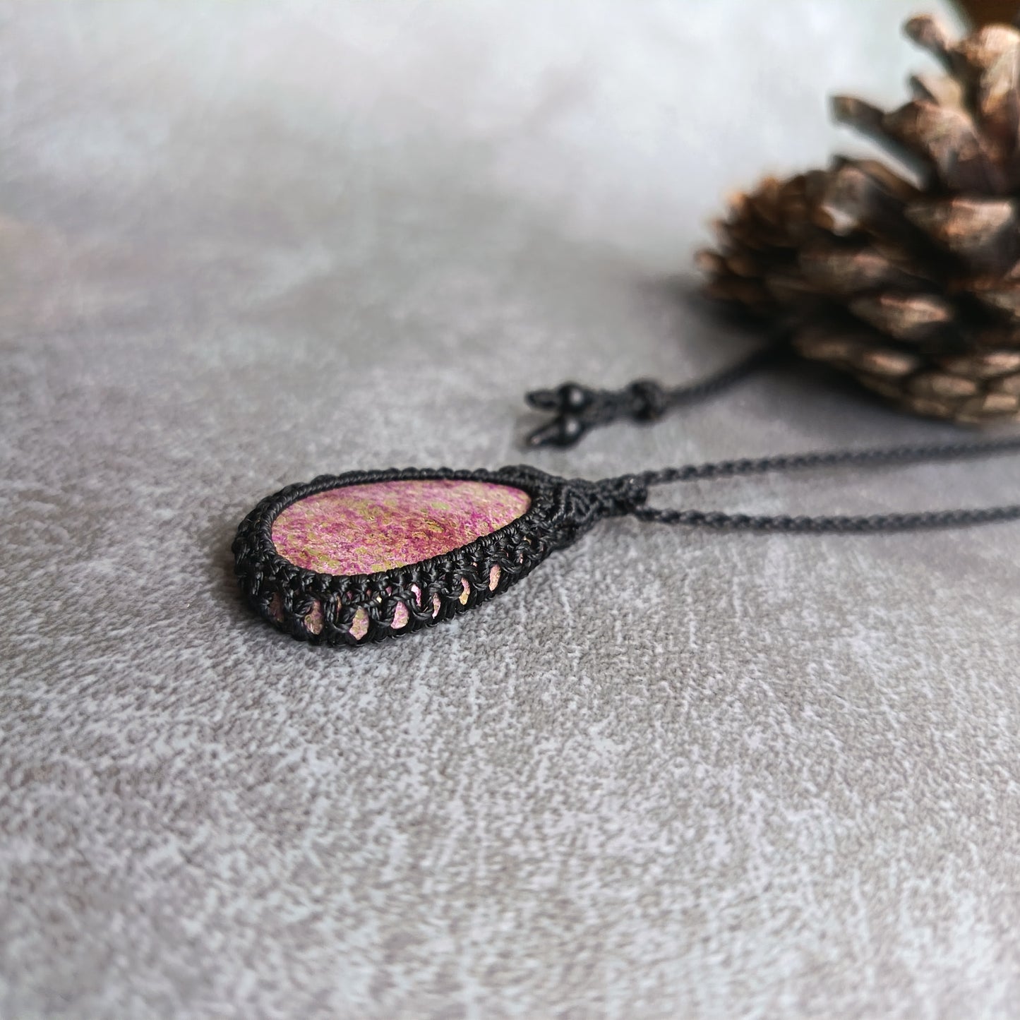 Stichtite Macrame Necklace | Pendant size approx 4.2 cm