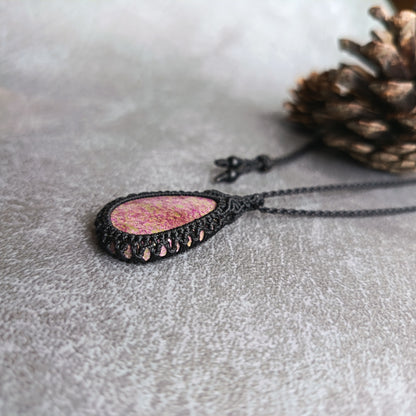 Stichtite Macrame Necklace | Pendant size approx 4.2 cm