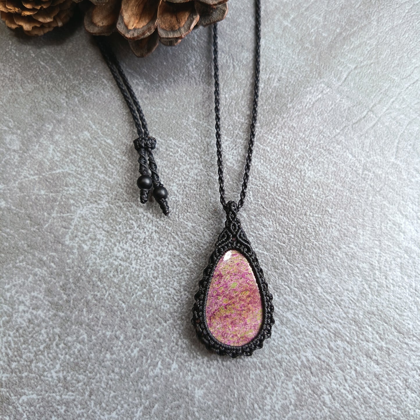 Stichtite Macrame Necklace | Pendant size approx 4.2 cm