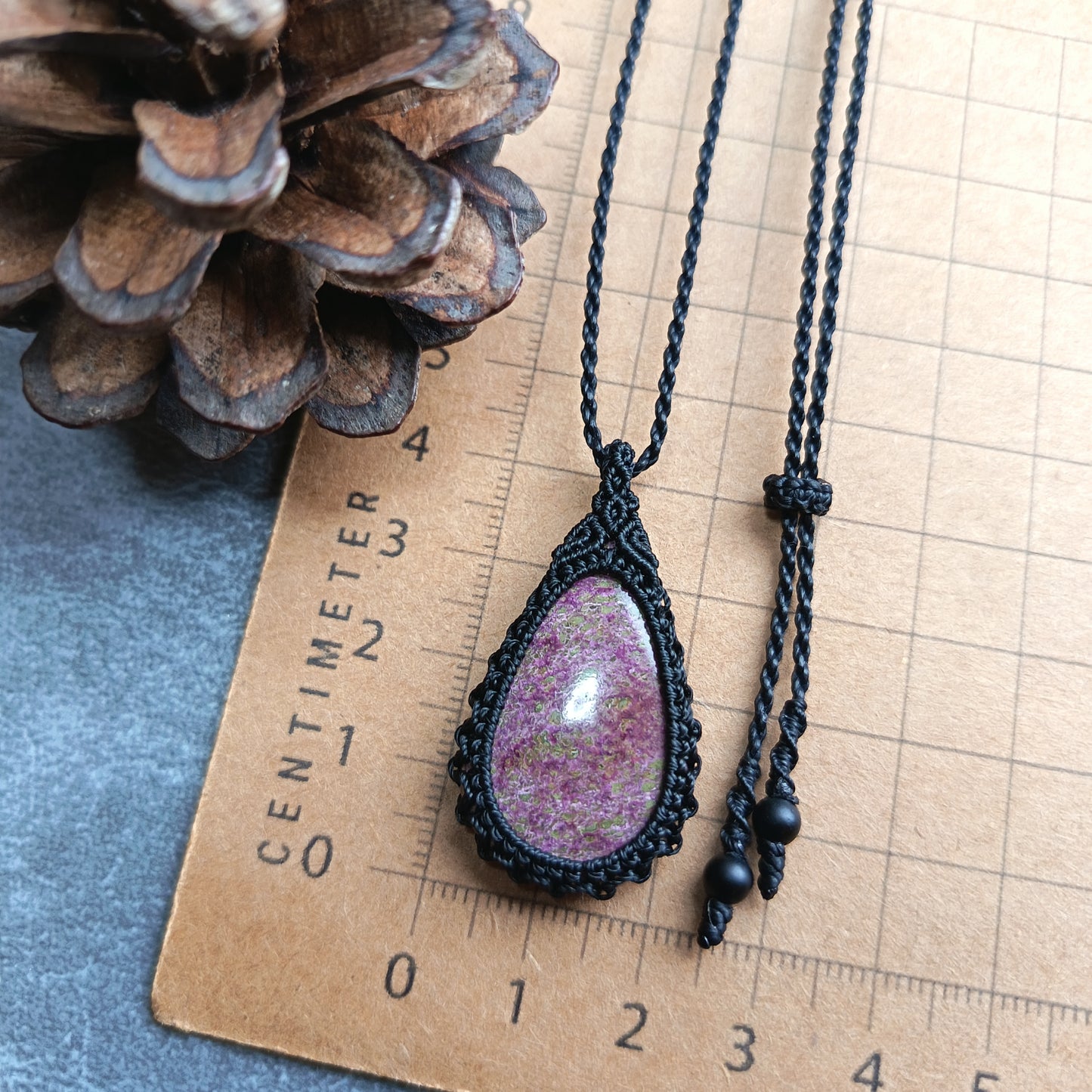 Stichtite Macrame Necklace | Pendant size approx 4.2 cm