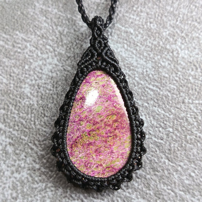 Stichtite Macrame Necklace | Pendant size approx 4.2 cm