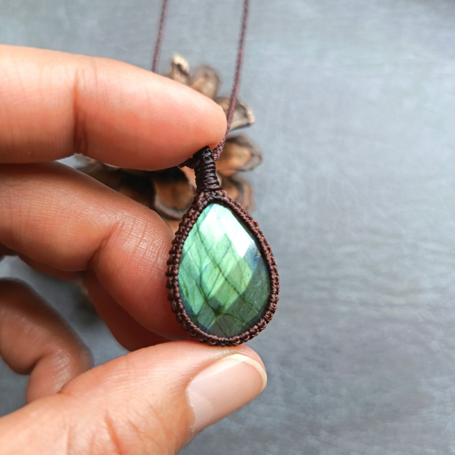 Labradorite Macrame Necklace | Pendant size approx 3.5 cm - SOLD