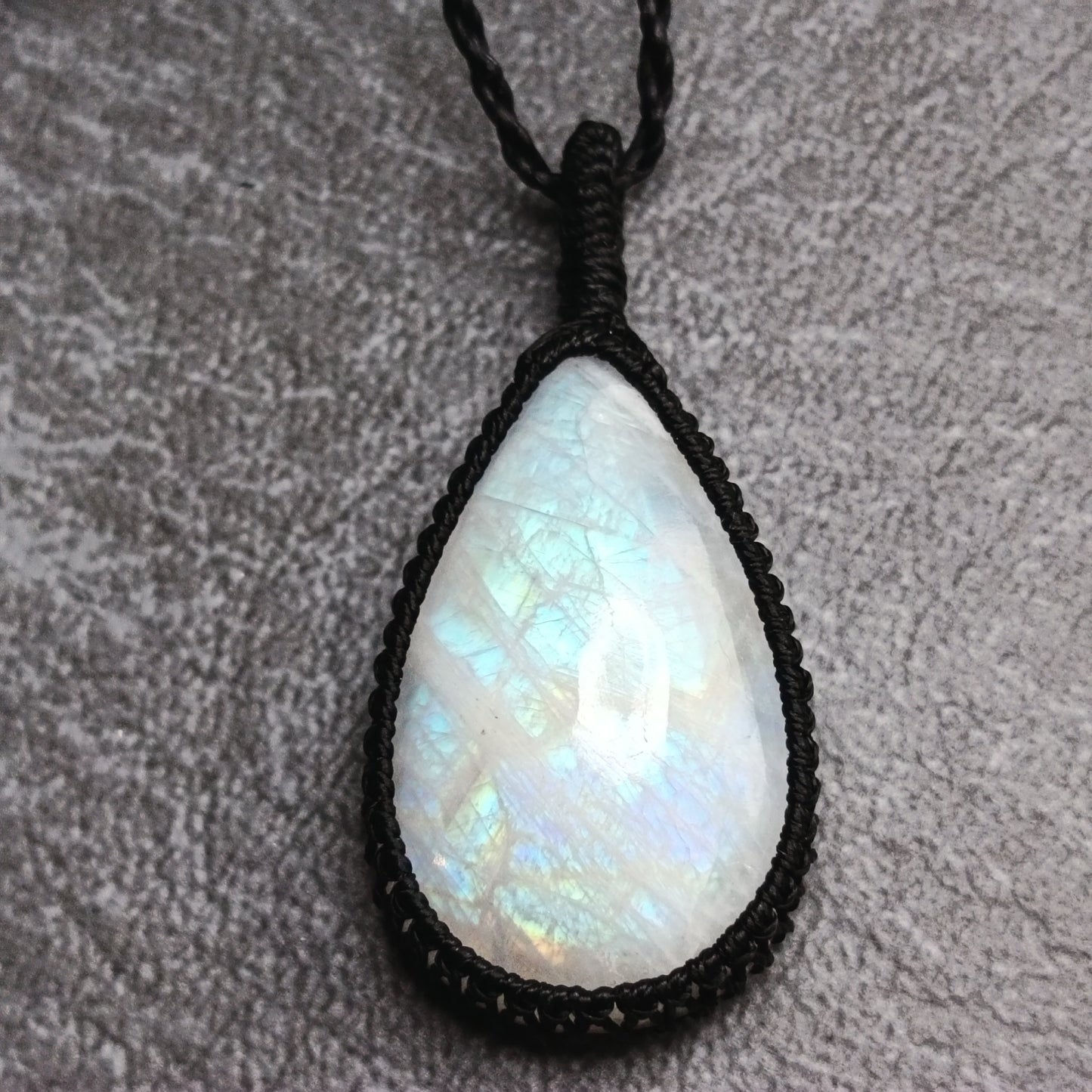 Moonstone Macrame Necklace | Pendant size approx 4.4 cm