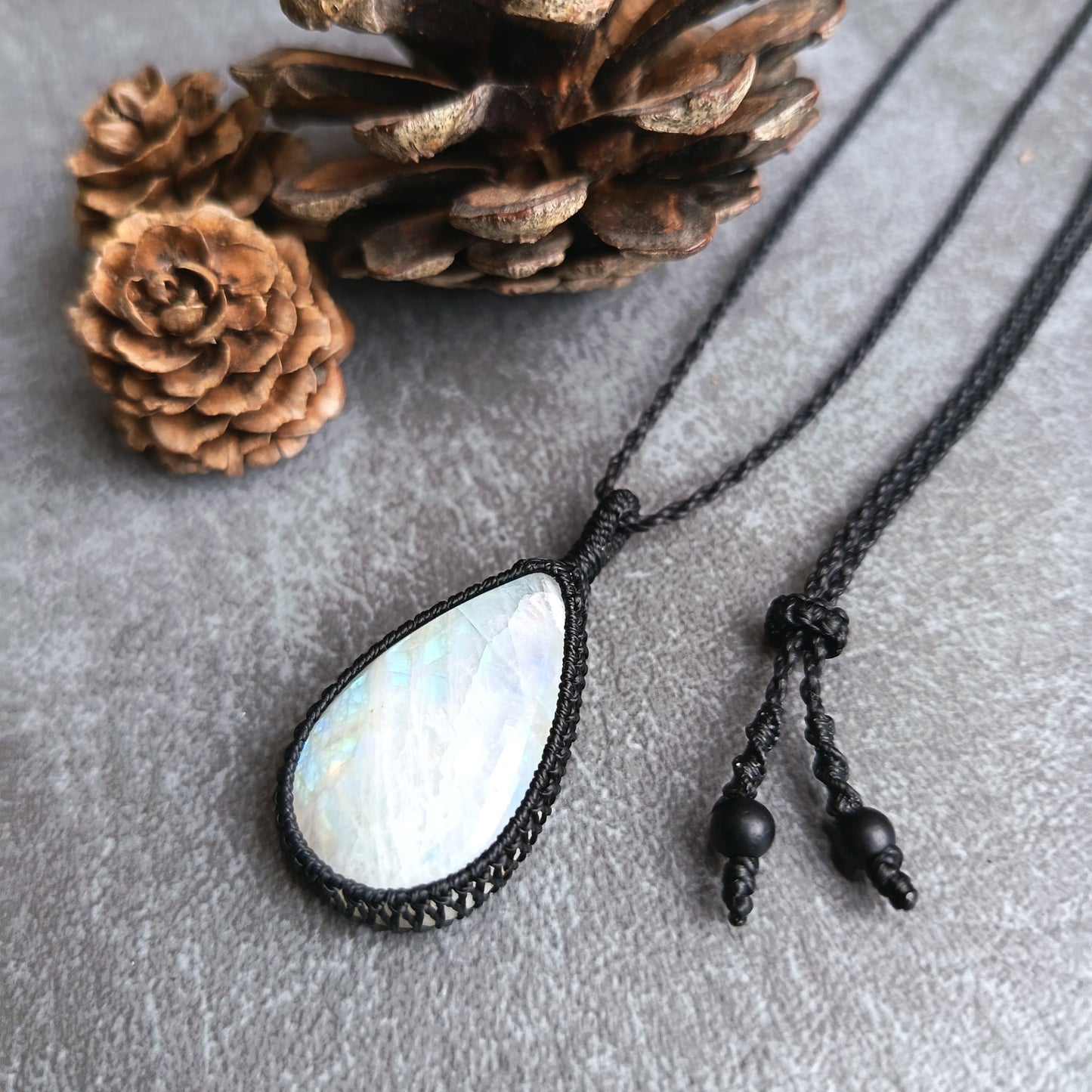 Moonstone Macrame Necklace | Pendant size approx 4.4 cm