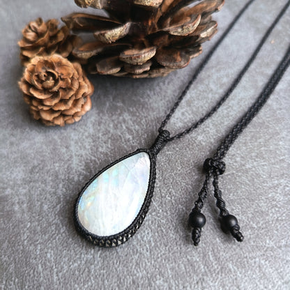 Moonstone Macrame Necklace | Pendant size approx 4.4 cm