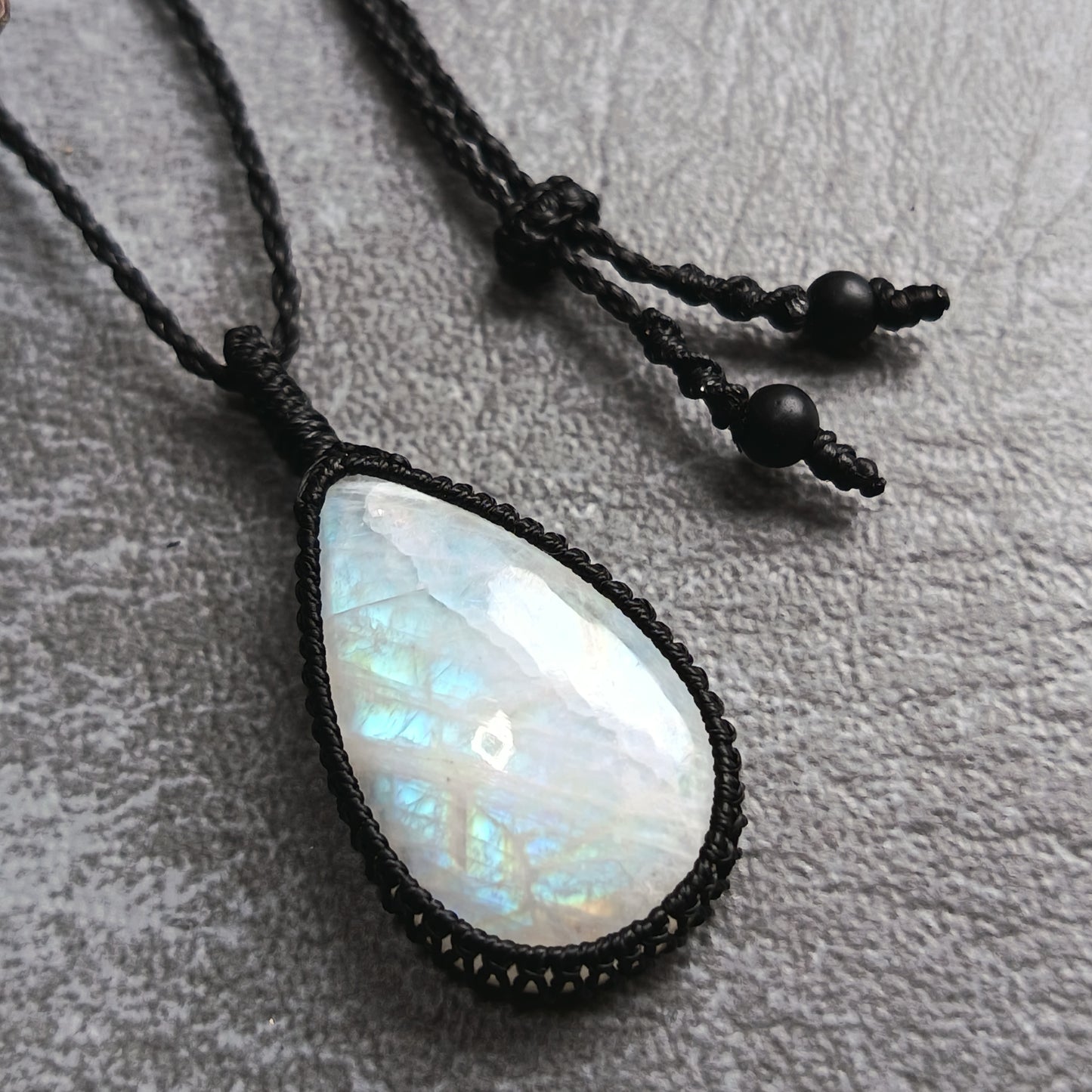 Moonstone Macrame Necklace | Pendant size approx 4.4 cm