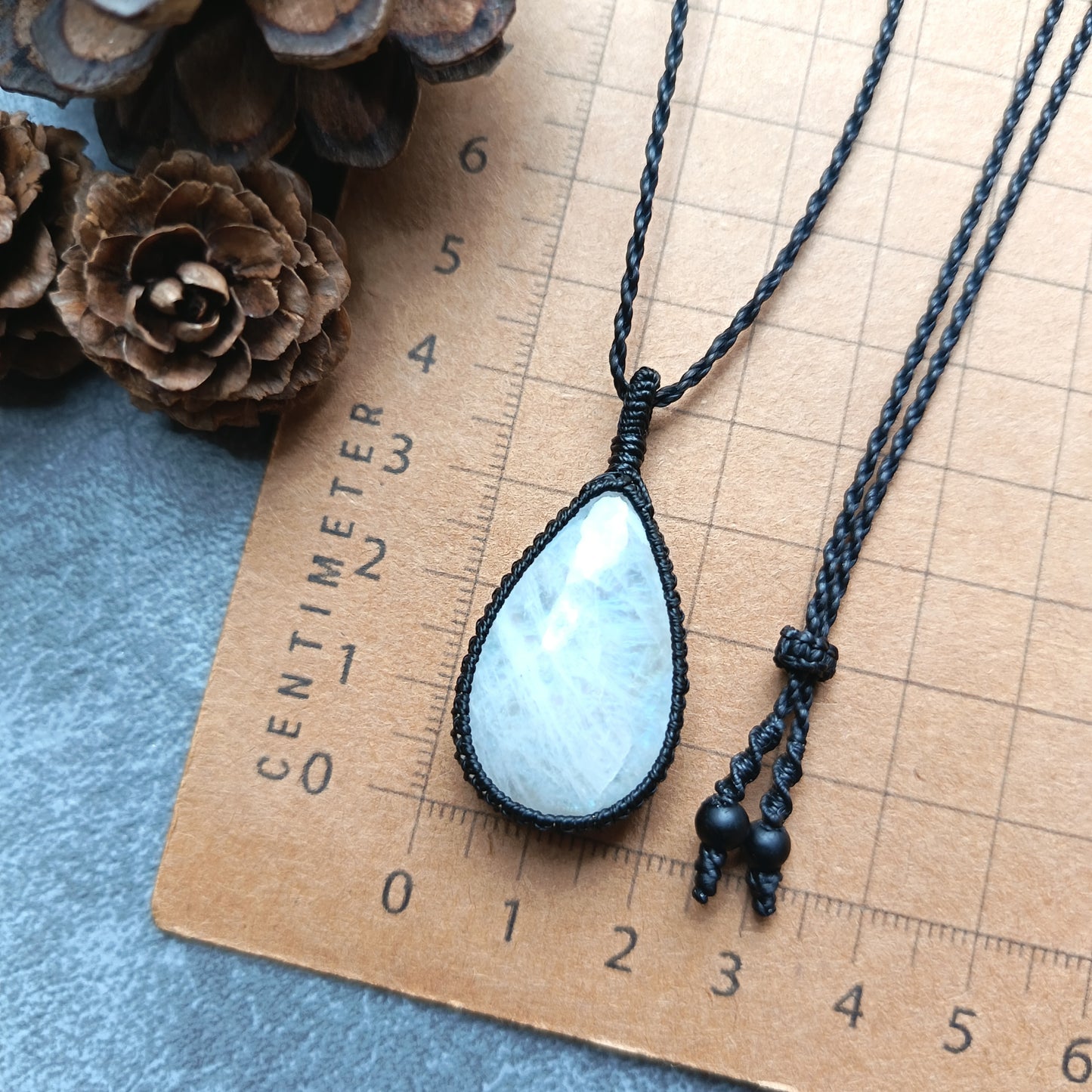 Moonstone Macrame Necklace | Pendant size approx 4.4 cm