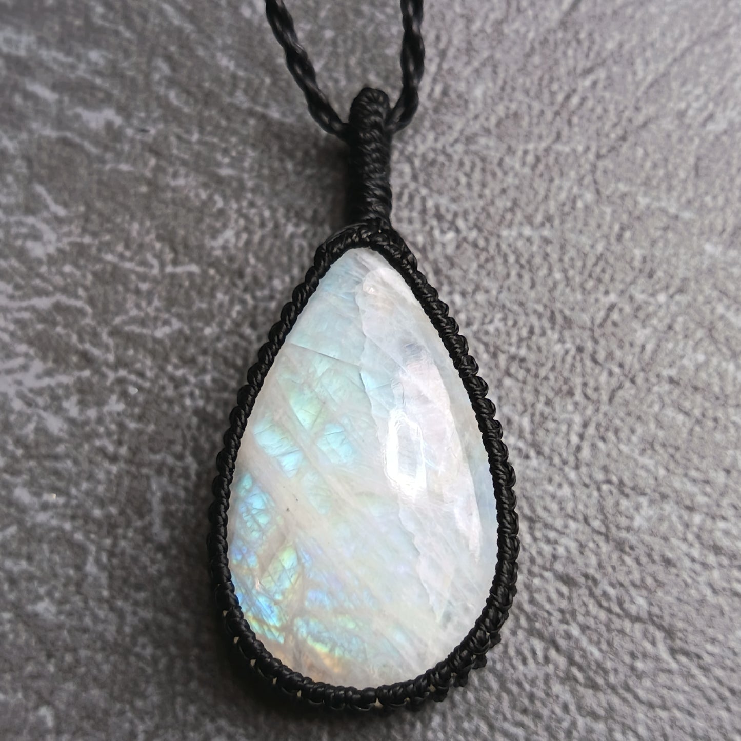 Moonstone Macrame Necklace | Pendant size approx 4.4 cm