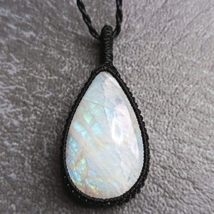Moonstone Macrame Necklace | Pendant size approx 4.4 cm