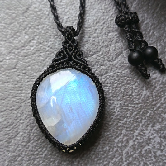 Moonstone Macrame Necklace | Pendant size approx 3.6 cm