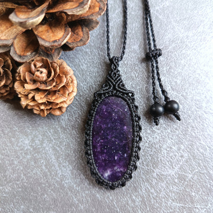 Lepidolite Macrame Necklace | Pendant size approx 6 cm