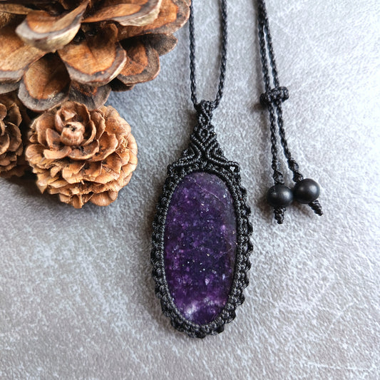 Lepidolite Macrame Necklace | Pendant size approx 6 cm
